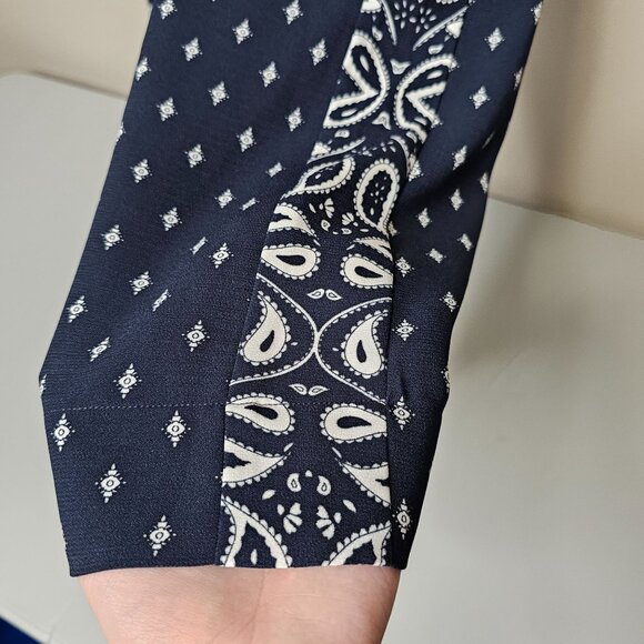 Cabi 8 Blue Trouser Pants Paisley High Rise Wide Leg  5176 Office Career Boho - Picture 5 of 10